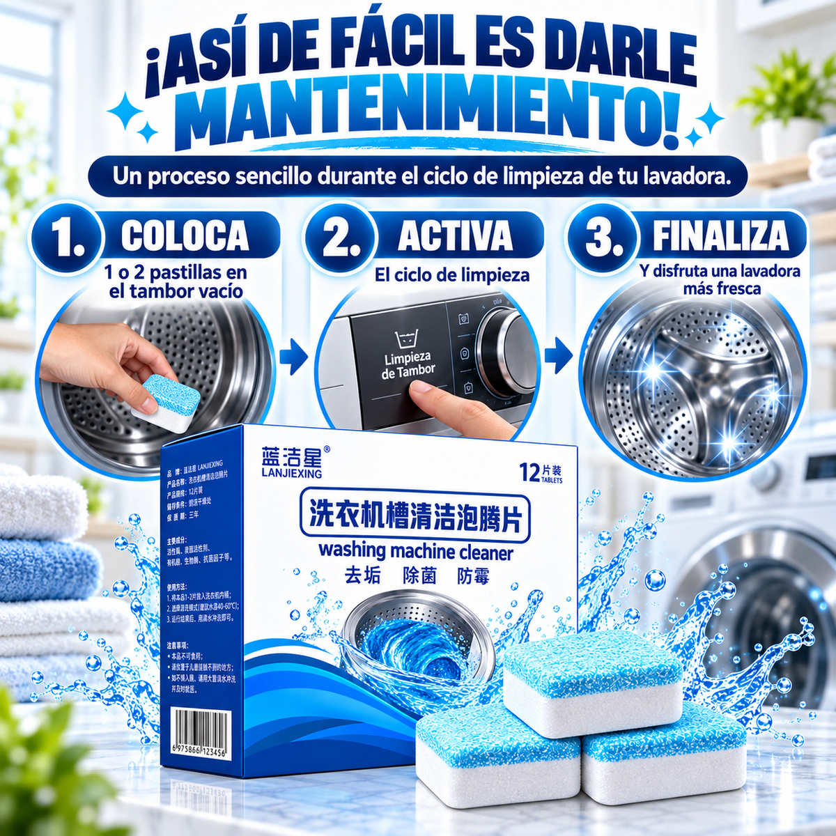 LavaFresh™ | Tabletas Efervescentes de Limpieza Profunda para Lavadoras 🧺✨ Copiar nombre