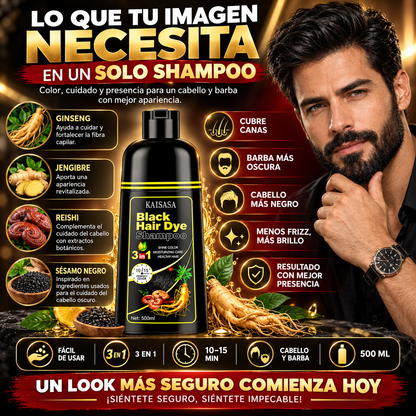 Shampoo Tinte Negro 3 en 1 | Cubre Canas y Recupera tu Color 500 ml
