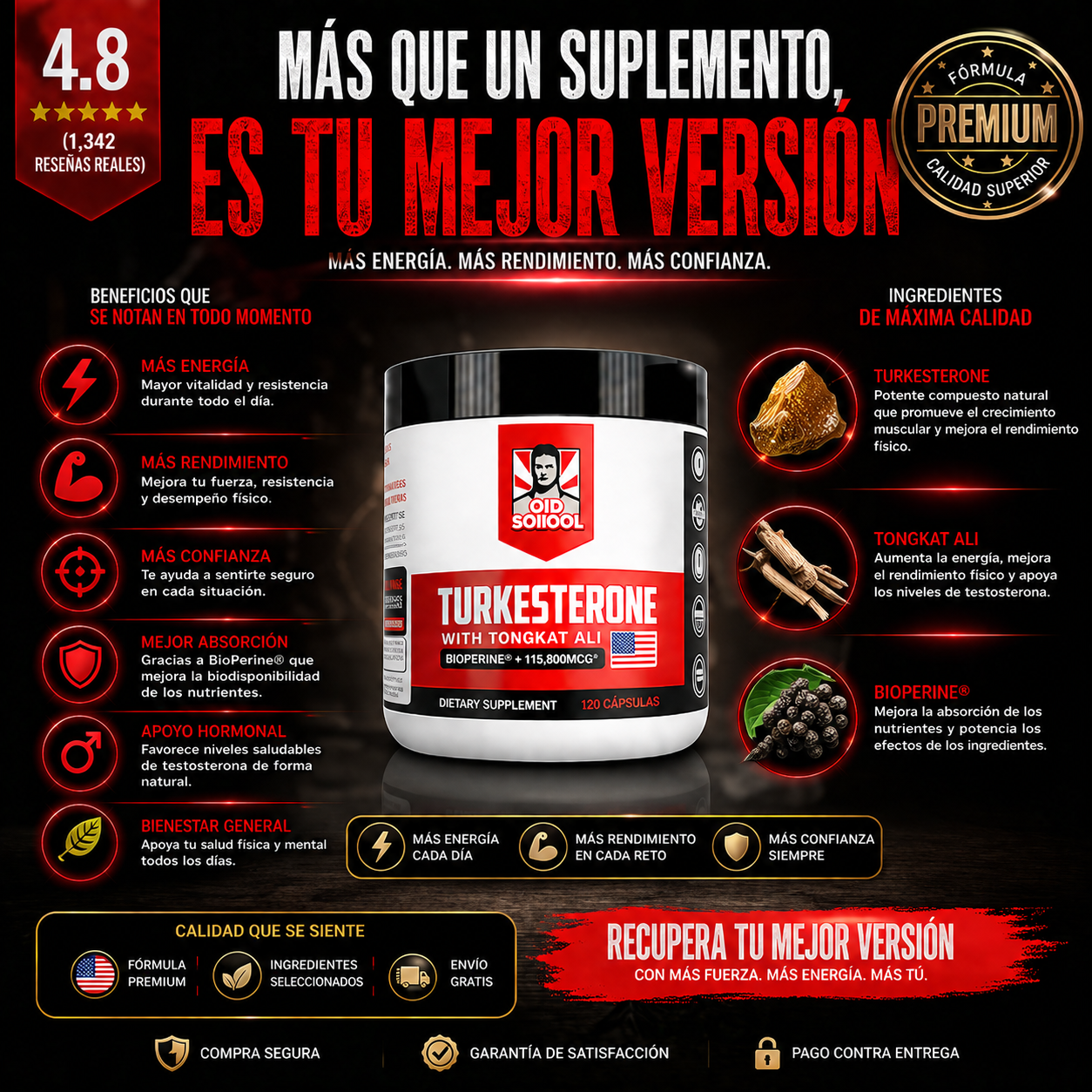 Turkesterona + Tongkat Ali |  Rendimiento Masculino + Fitness Premium
