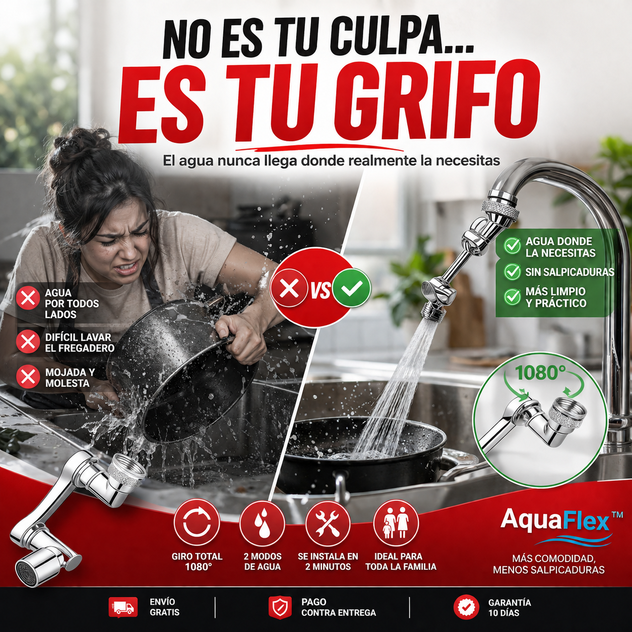 AquaFlex™ 1080 Pro | Extensor Giratorio Universal para Grifo
