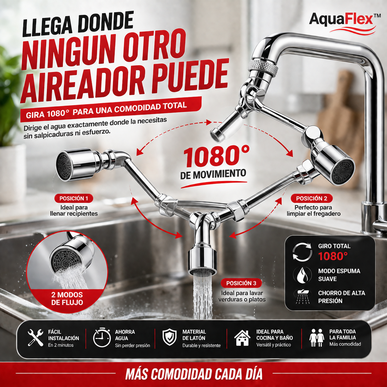 AquaFlex™ 1080 Pro | Extensor Giratorio Universal para Grifo