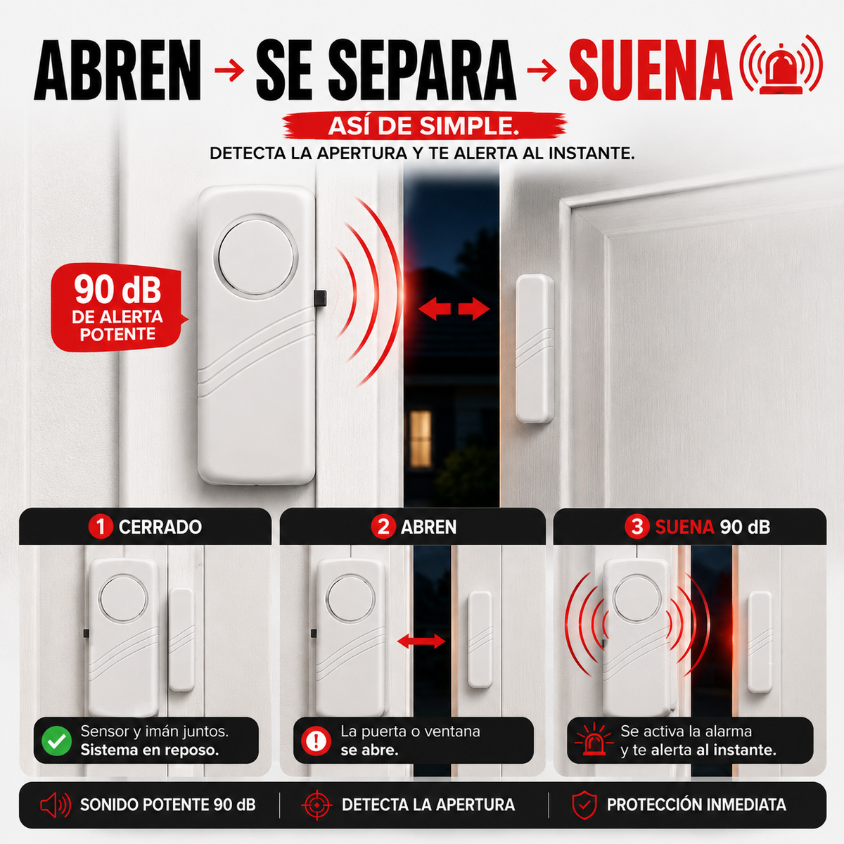 SecureX™ | Alarma Inalámbrica Antirrobo para Puertas y Ventanas
