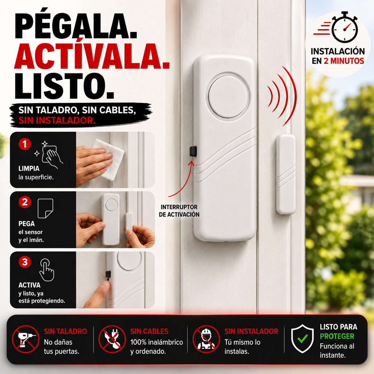 SecureX™ | Alarma Inalámbrica Antirrobo para Puertas y Ventanas