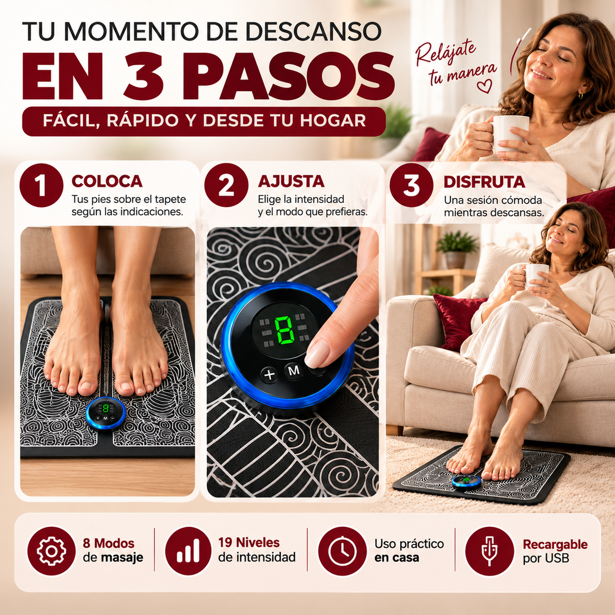 RelaxaPro™ – Kit Masajeador Electroestimulador 2 en 1 para Pies y Cuello